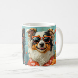 Caneca De Café Rough Collie com Rosas do Coração Dia dos Namorado
