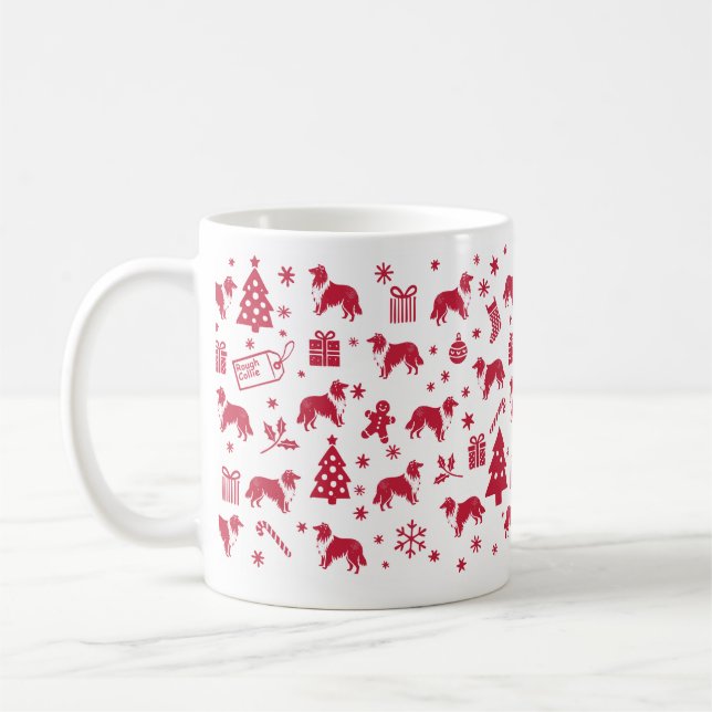 Caneca De Café Rough Collie Design de Natal (Esquerda)