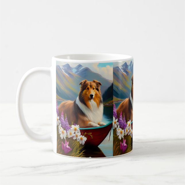 Caneca De Café Rough Collie em um Paddle: Uma Aventura Cênica (Esquerda)