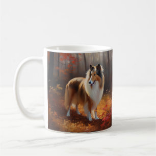 Caneca De Café Rough Collie no Outono Folhas Caem Inspiram