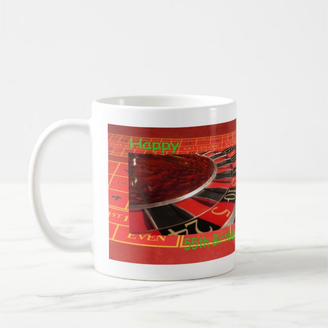 Caneca De Café Roulette Wheel Happy 55º aniversário (Esquerda)
