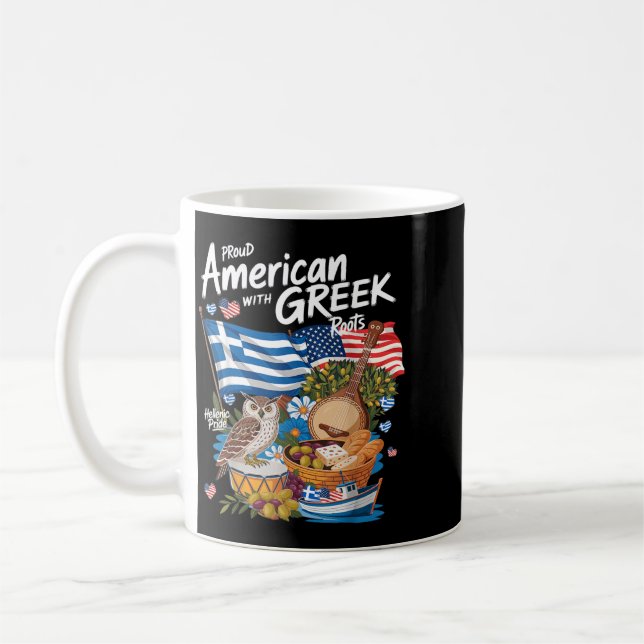 Caneca De Café Roupa Com A Bandeira Grega Americana Para Mulheres (Esquerda)