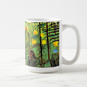 Caneca De Café Rousseau - Paisagem Exótica com Leão e Leoa,