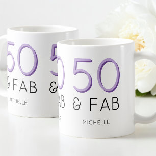 Caneca De Café Roxo 50 e fabuloso Aniversário de 50 anos Moderno