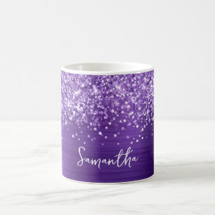 Caneca De Café Roxo ametista cintilante Nome Glam