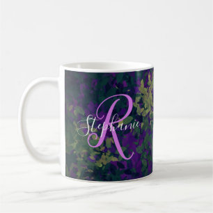 Caneca De Café Roxo Artístico Roxo Escuro Moody - Monograma Rosa