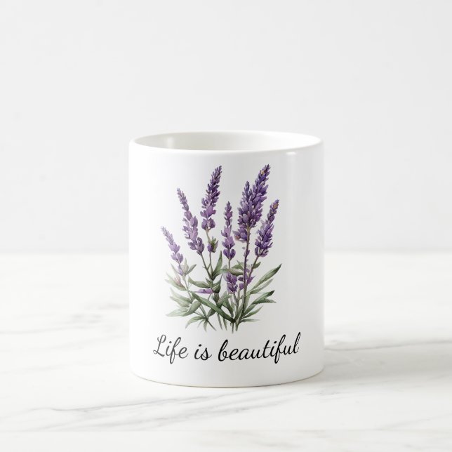 Caneca De Café Roxo Cinza Lavanda Floral Romântico (Centro)
