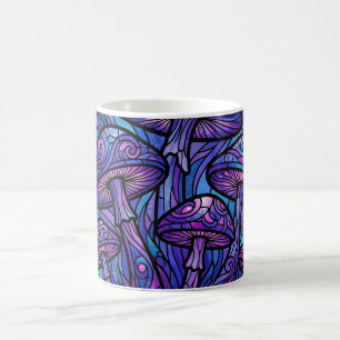 Caneca de Café Roxo Cósmico de Cogumelo Abstrato