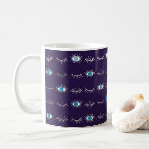 Caneca De Café Roxo e Prata Azul Mau Olhos Pisca Nazar Mati