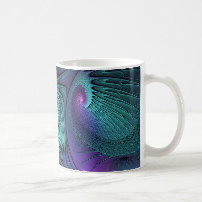 Caneca De Café Roxo encontra Arte Fractal abstrato Turquesa moder (Direita)