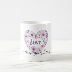 Caneca De Café Roxo Lavanda Rosa Floral Coração Amor