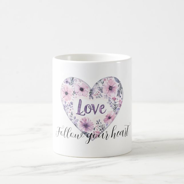 Caneca De Café Roxo Lavanda Rosa Floral Coração Amor (Centro)