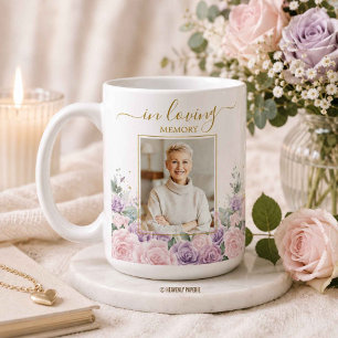 Caneca De Café Roxo Lilás & Rosa Floral Foto Funeral Memorial
