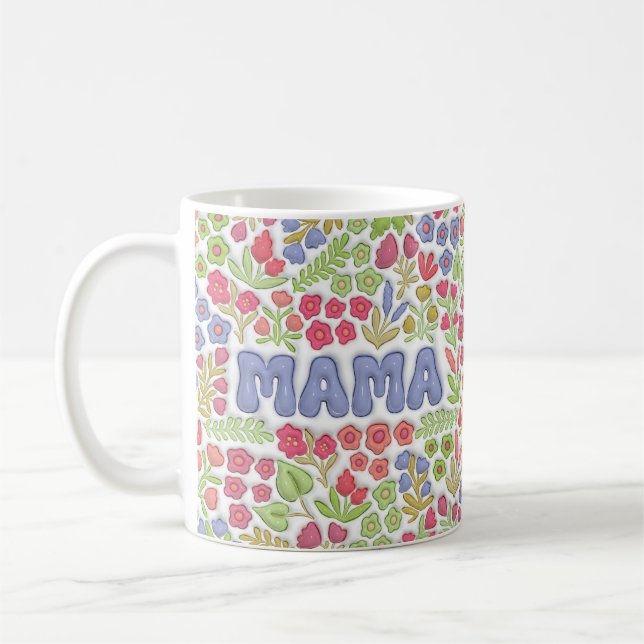 Caneca De Café Roxo Mama Boho Floral Efeito 3D  (Esquerda)