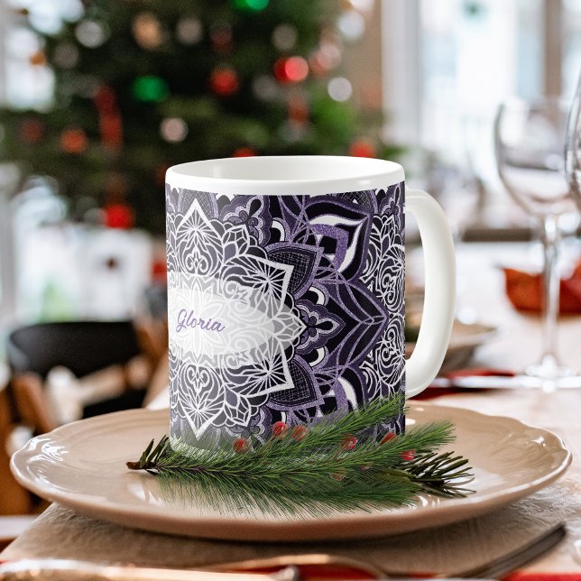 Caneca De Café Roxo Mandala Snowflake Mug (Criador carregado)