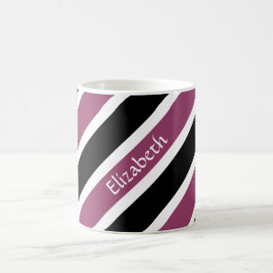 Caneca De Café Roxo Moderno Listras Brancas e Pretas Com Nome