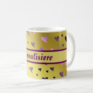 Caneca De Café roxo,ouro,amor, coração, valentine, símbolo, forma