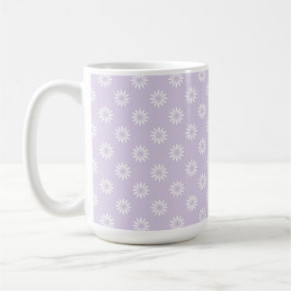 CANECA DE CAFÉ ROXO PASTEL COM FILEIRAS DE FLORES BRANCAS