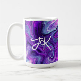 Caneca De Café Roxo Personalizado, Azul, Marble Fluid Art Rosa