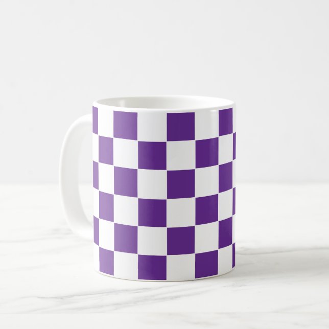 Caneca De Café Roxo Real e Branco Verificados (Frente Esquerda)