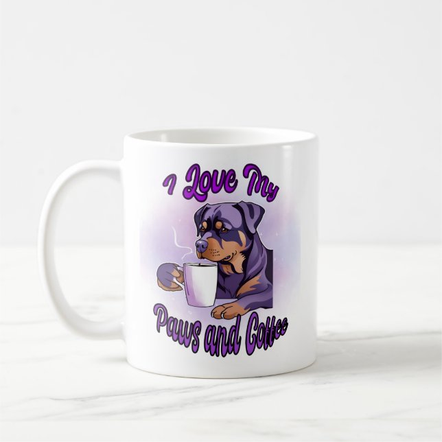 Caneca De Café Roxo Rottweiler: Eu adoro minhas patas e café (Esquerda)