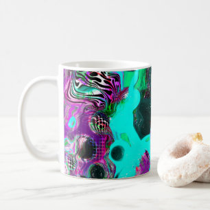 Caneca De Café Roxo, Teal, Azul, Abstrato fluido Colorido Preto