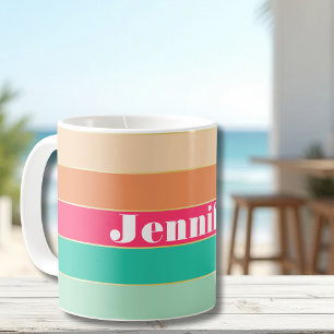 Caneca De Café Roxo Verde Personalizado Verão Blocos de Cores Lis
