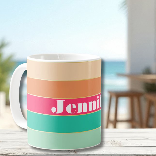 Caneca De Café Roxo Verde Personalizado Verão Blocos de Cores Lis (Criador carregado)