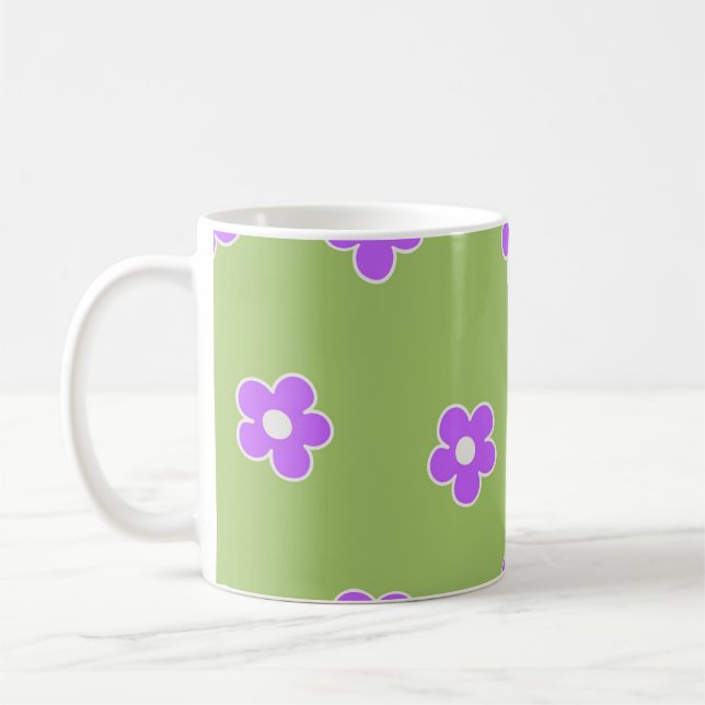 Caneca De Café Roxo Verde Roxo-Chico, Vibrante Floral Y2K (Esquerda)