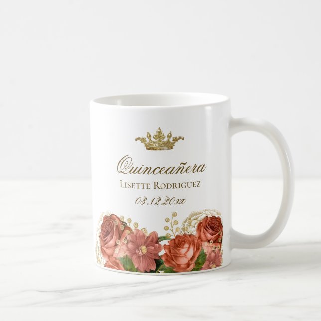 Caneca De Café Royal Floral Quinceanera (Direita)