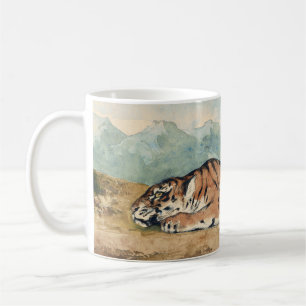 Caneca De Café Royal Tiger, Eugene Delacroix, Watercolor Francesa