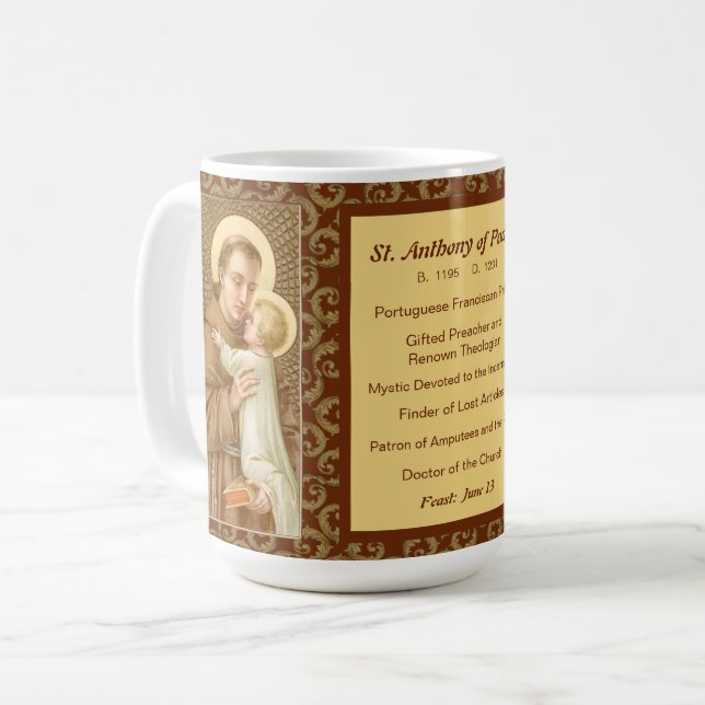Caneca De Café Rua. Anthony de Pádua e a Criança Cristo (JM 05) (Frente Esquerda)