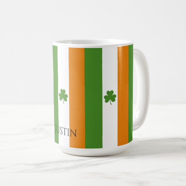 Caneca De Café Rua: bandeira irlandesa de Patrick w Shamrock | Pa (Frente Esquerda)