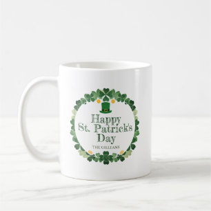 Caneca De Café Rua de ferradura Shamrock verde. Dia de Patrick