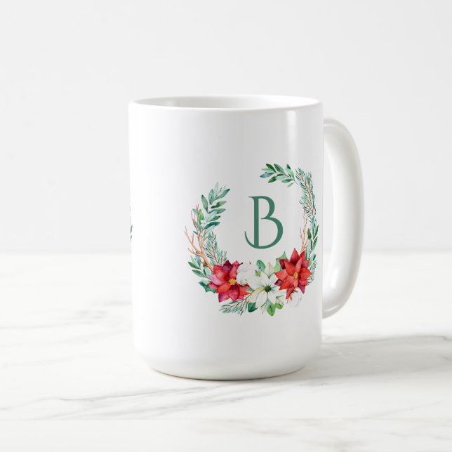 Caneca De Café Rua De Poinsettia De Natal Com Monograma (Frente Esquerda)