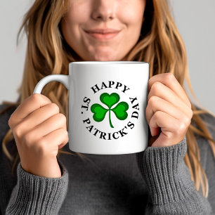 Caneca De Café Rua FELIZ. Texto do Dia de PATRICK com Shamrock ve