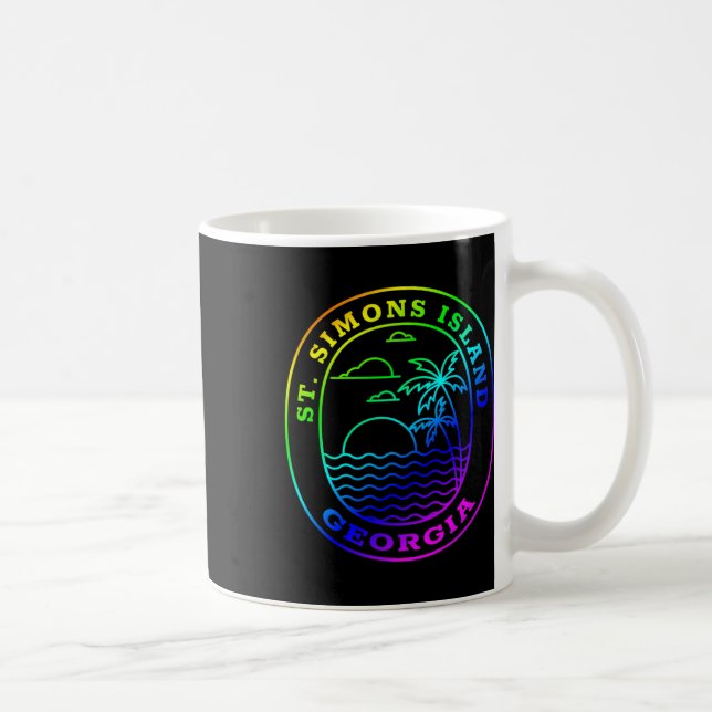 Caneca De Café Rua: Ilha Simons Georgia Rainbow Palm Tree Beach (Direita)