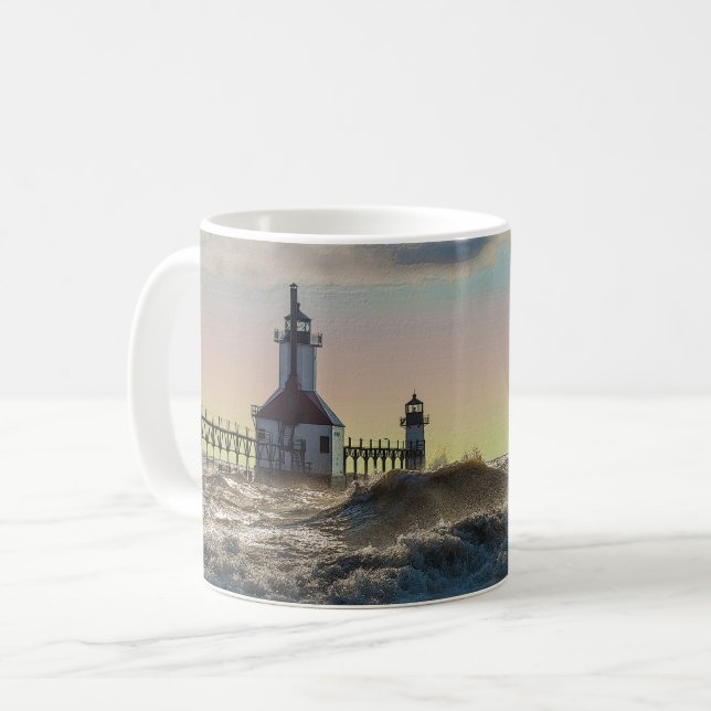 Caneca De Café Rua Joseph Lighthouse Painterly Coffee Mug (Frente Esquerda)