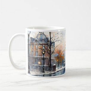 Caneca De Café Rua Pela Manhã Na Época De Inverno