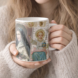 Caneca De Café Rua. Poema Terês Vintage Colagem Rosária Católica