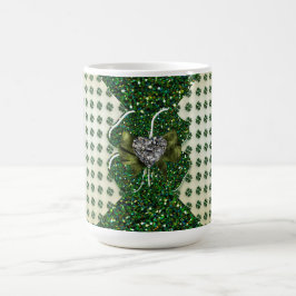 Caneca De Café Rua, Shamrock Sparkly do Patrick com o Coração