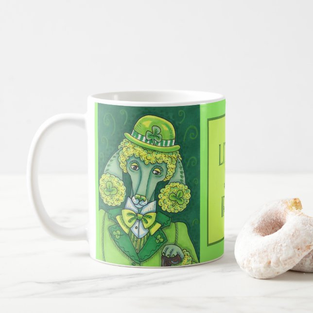 CANECA DE CAFÉ RUAS. PADDY'S IRISH VERDE POODLE FRANCÊS, CACHORRO (Com Donut)