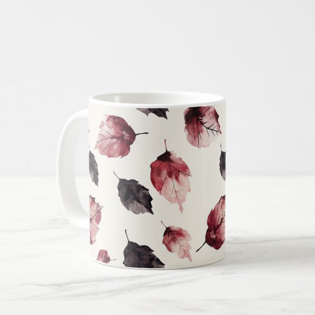 Caneca De Café Rubor Vermelho Folhas Pretas (Frente Esquerda)