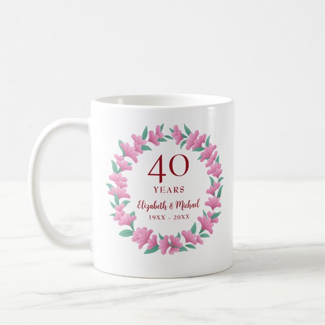 Caneca De Café Ruby Floral Pink Flower Wreath, 40 anos (Esquerda)