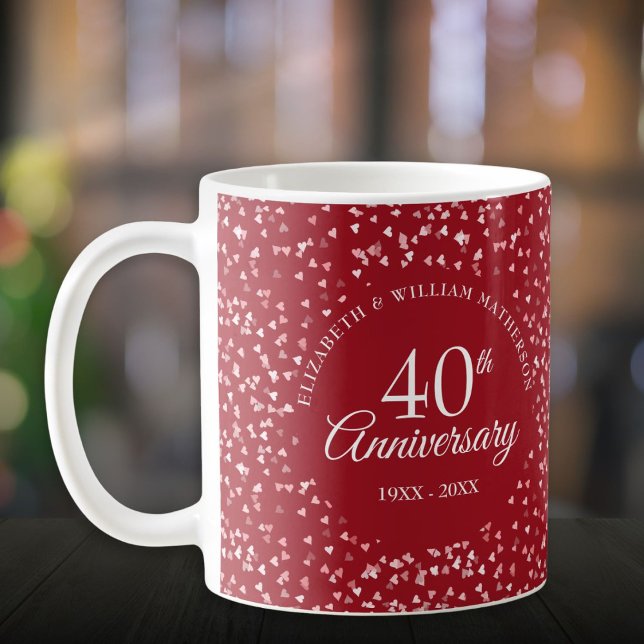 Caneca De Café Ruby Hearts do 40º aniversário (40th Wedding Anniversary Ruby Hearts Coffee Mug)
