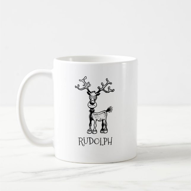 Caneca De Café Rudolf, a Reindeer, tem olhos loucos (Esquerda)