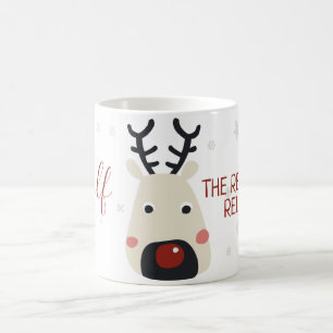 Caneca De Café Rudolf, a rena vermelha branca com floco de neve