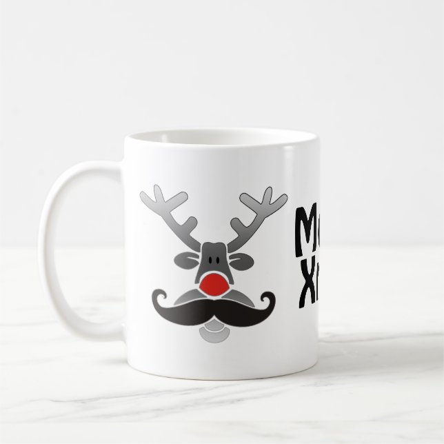 Caneca De Café Rudolph de Nariz Vermelho com Bigode + sua ideia (Esquerda)