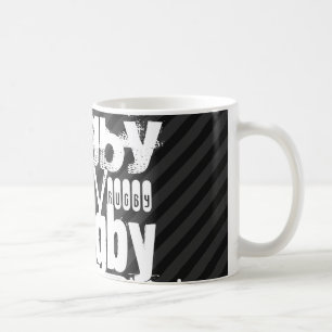 Caneca De Café Rugby; Preto & obscuridade - listras cinzentas