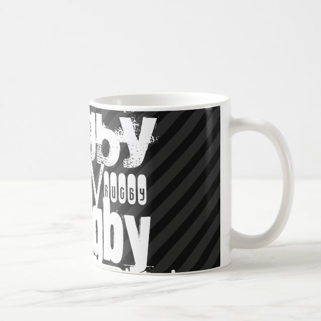 Caneca De Café Rugby; Preto & obscuridade - listras cinzentas (Direita)
